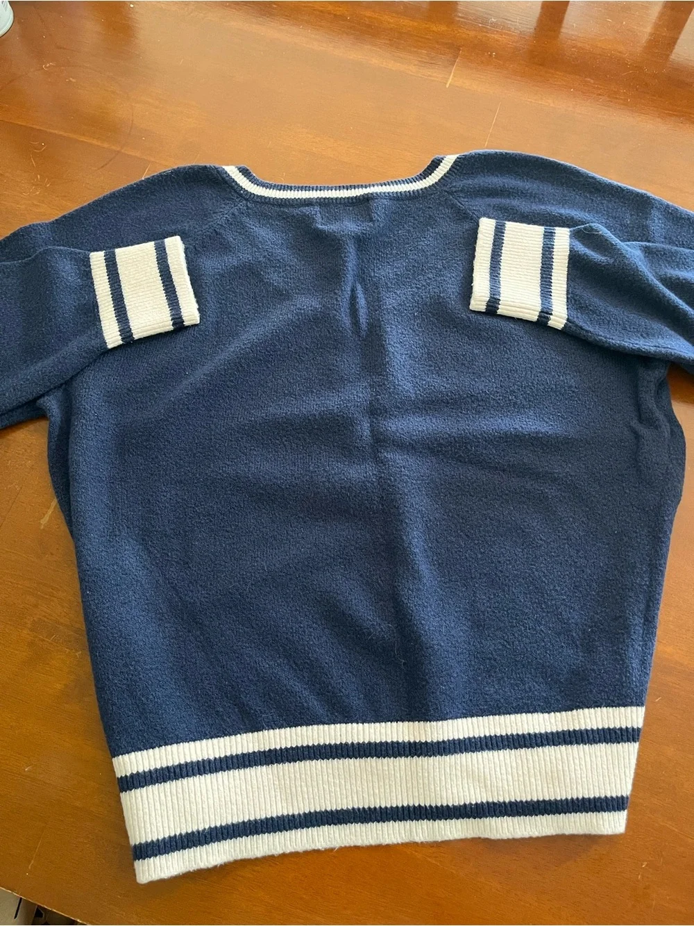 Old Navy Navy V-Neck Sweater with Cream Trim and Stripes